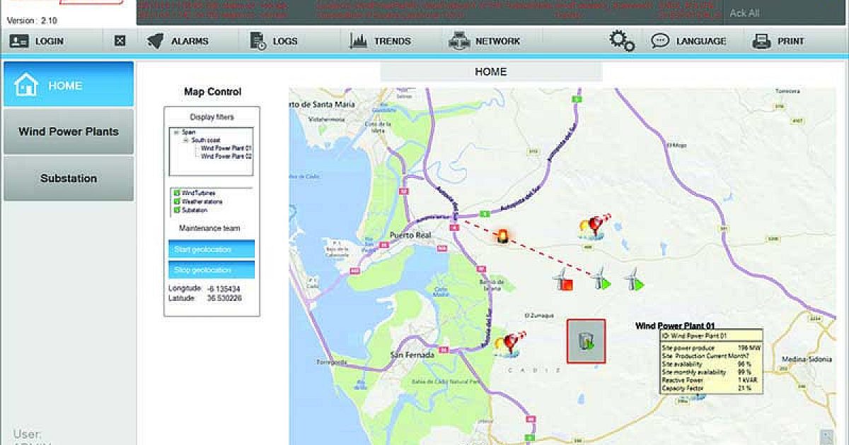 Scada Controller Map PcVue SCADA software with GEO map control | Treatment Plant Operator