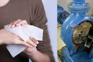 Flushable wipes combo pump jam